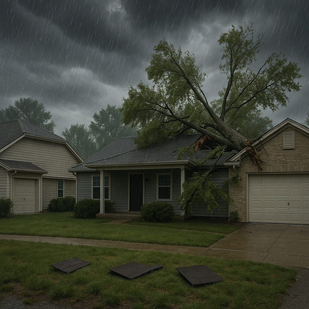 storm damage on roof during a storm