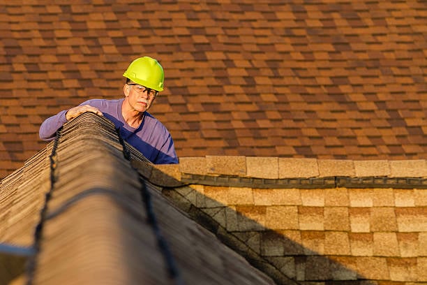 man looking over a roof