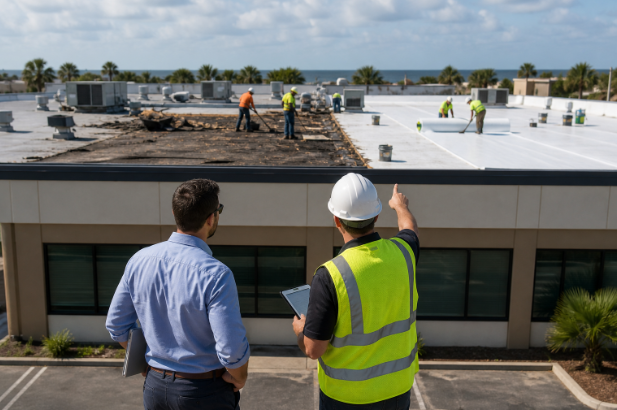 roof replacement being observed by roof inspectors