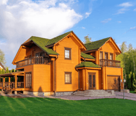 natural wood with green roof