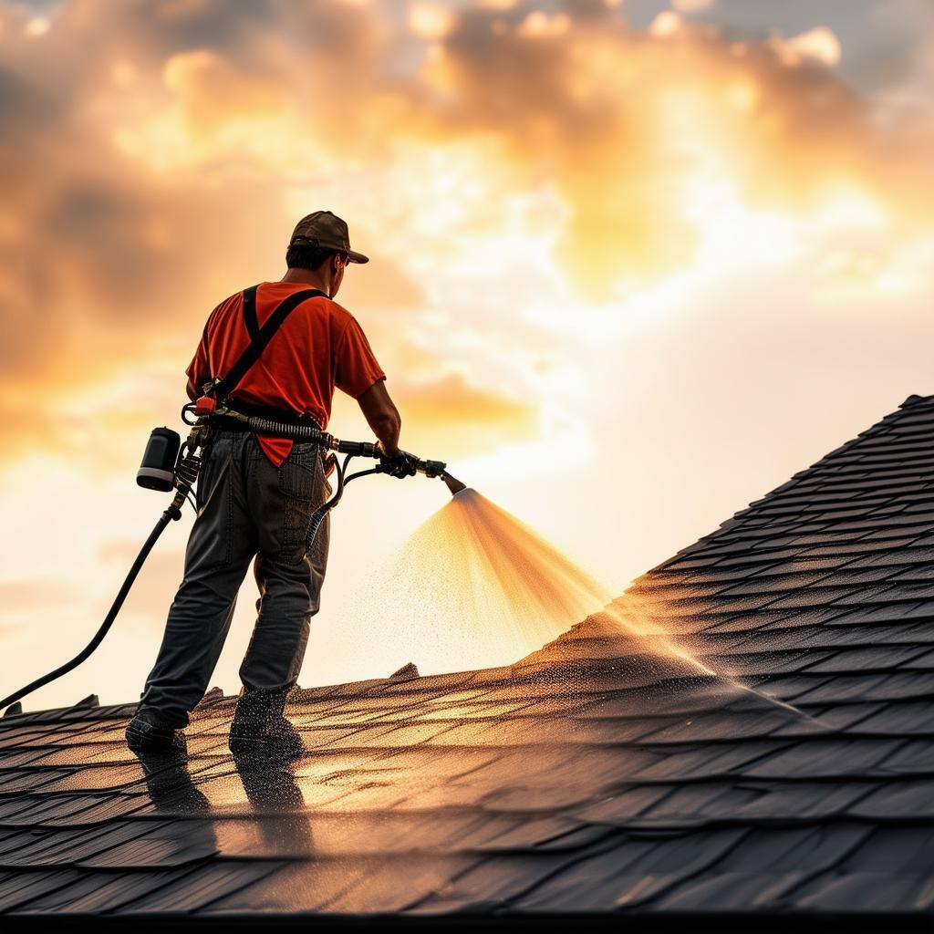 man applying roof maxx to a roof