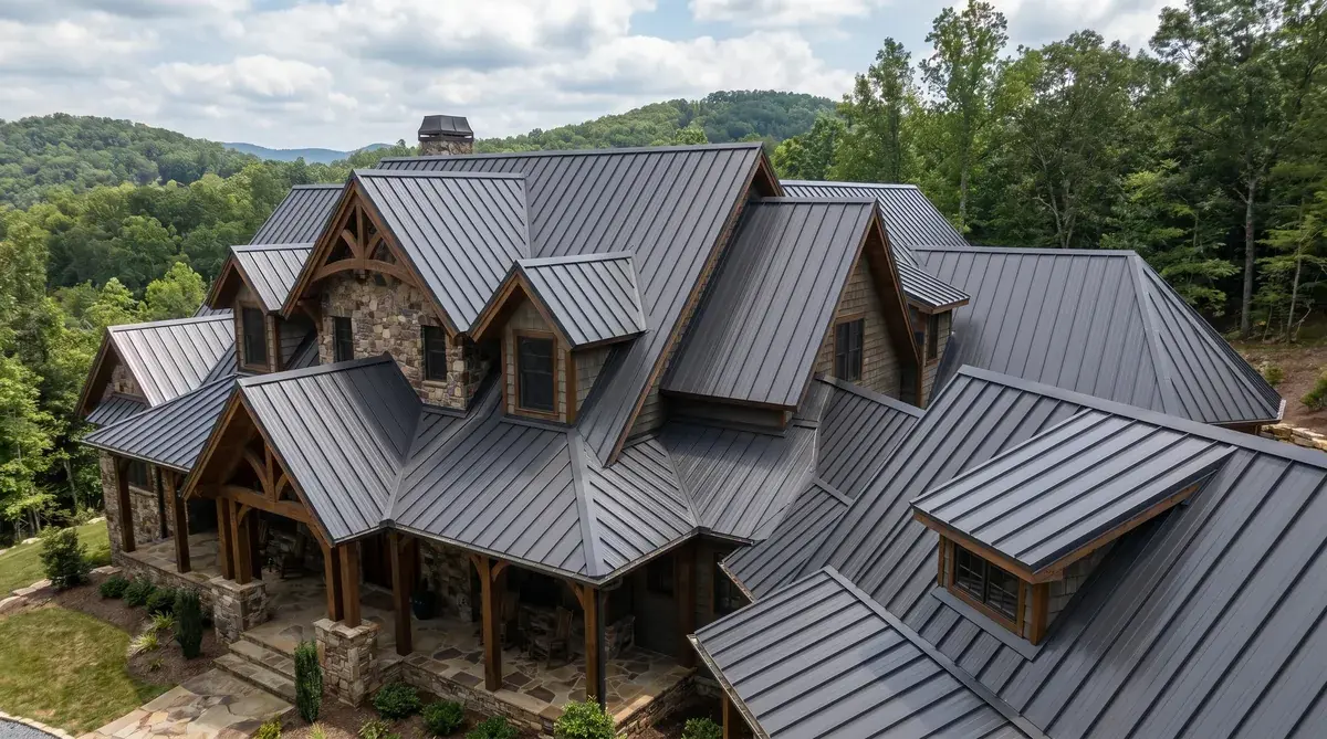 Complex roof design with dormers valleys and standing seam metal