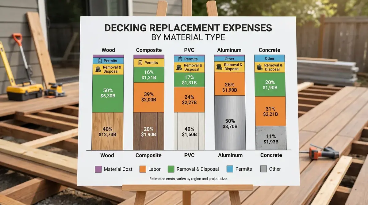 Cost breakdown chart showing decking replacement expenses by material type