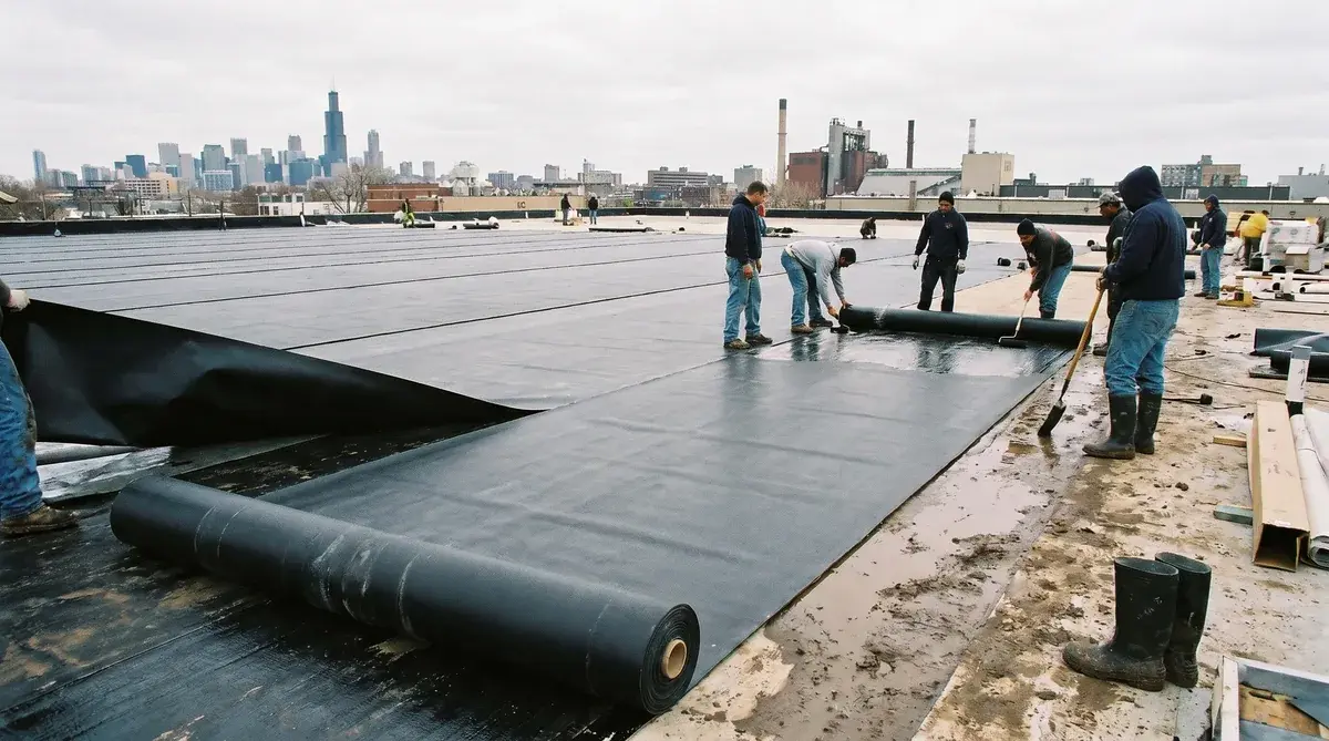 EPDM rubber membrane installation showing large seamless sheets