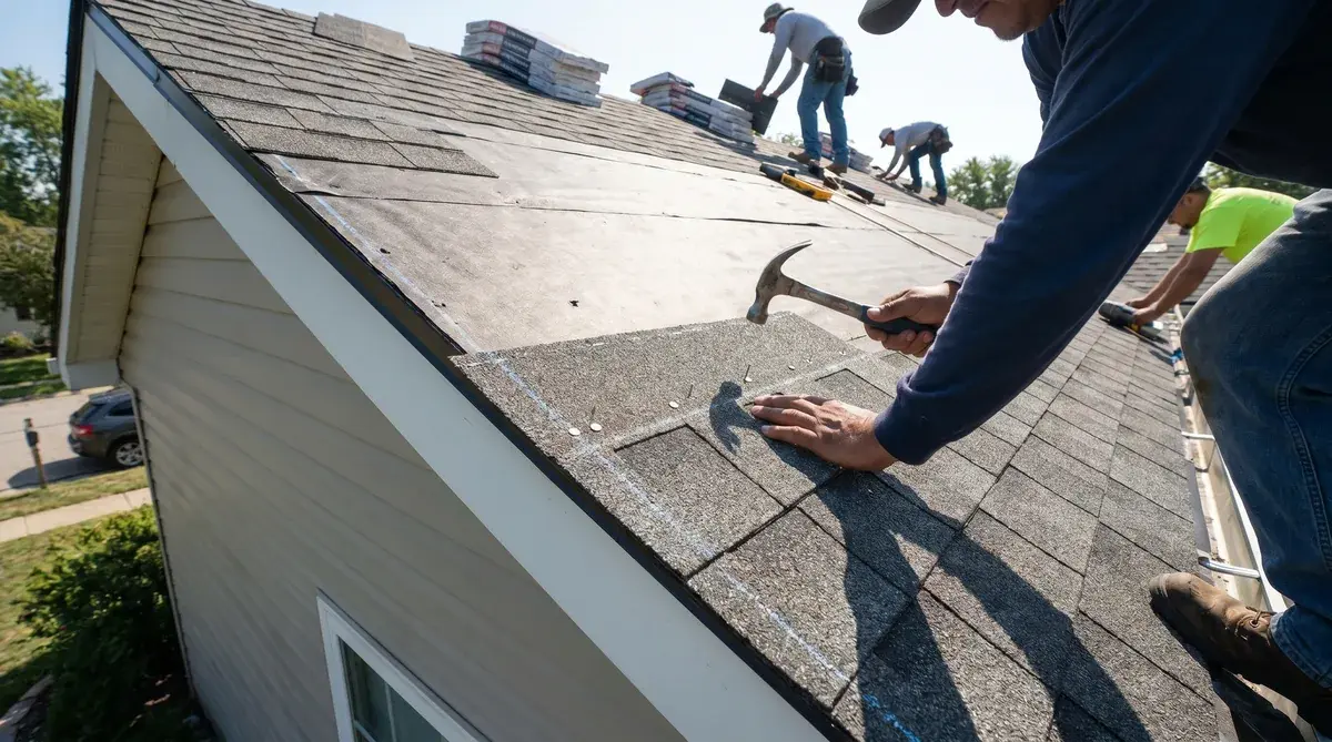 Roof installation showing proper shingle placement techniques