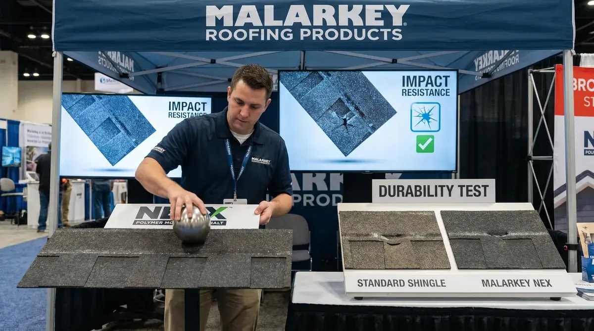 Malarkey NEX technology impact resistance demonstration