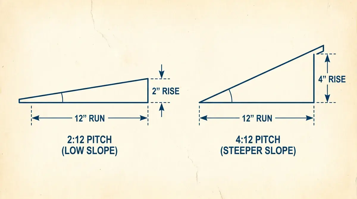 roof pitch diagram showing 2:12 vs 4:12 slopes