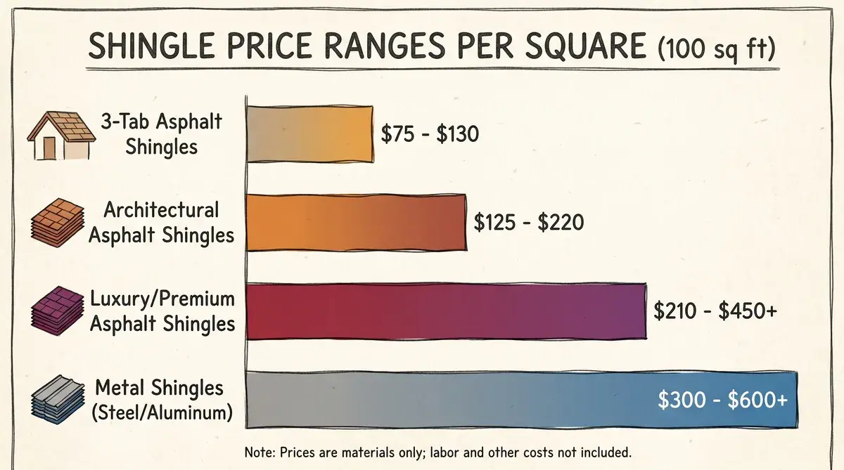 cost comparison chart showing shingle price ranges